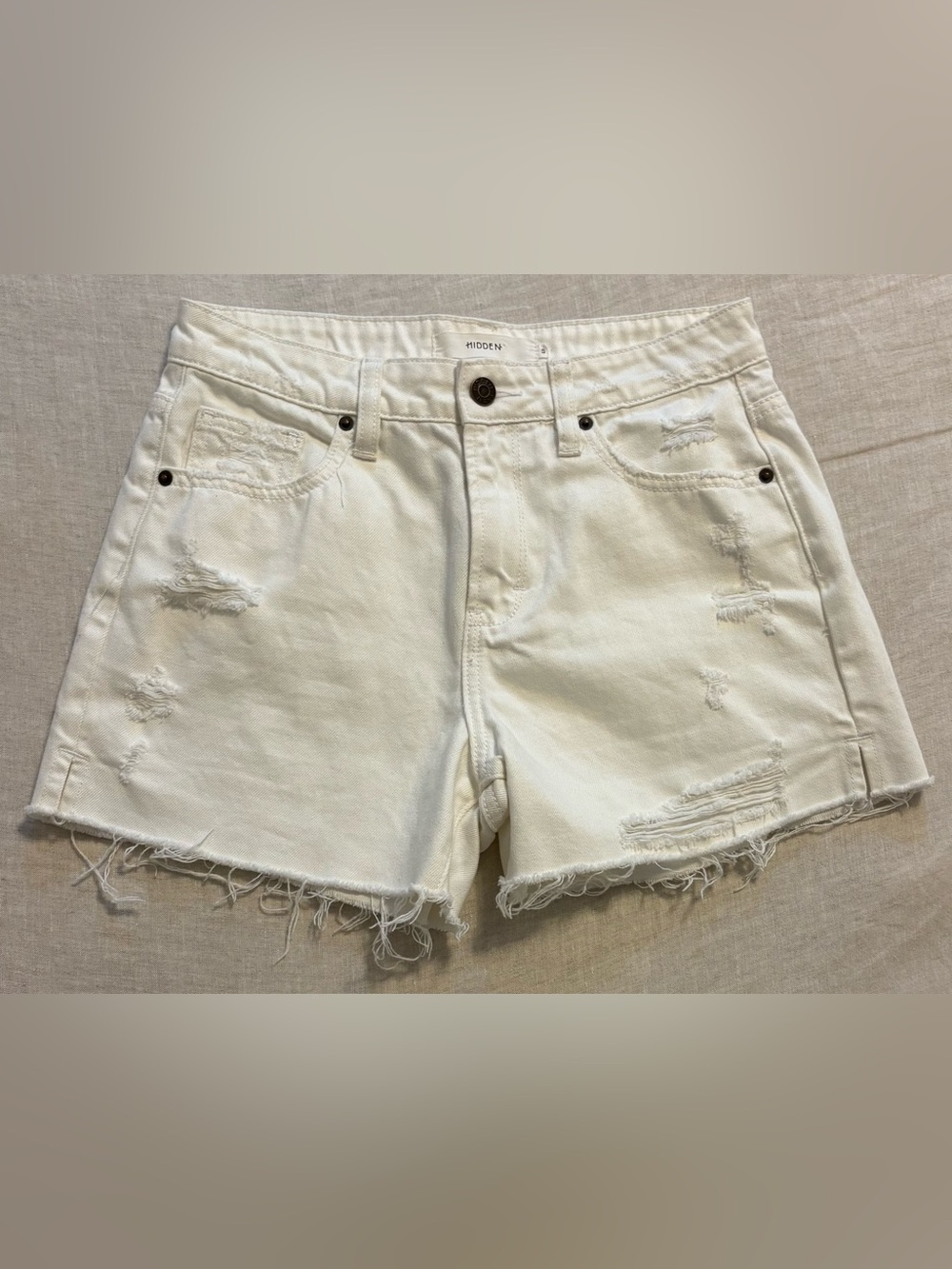 HIDDEN Jeans Distressed High Rise White Denim Jean Shorts S